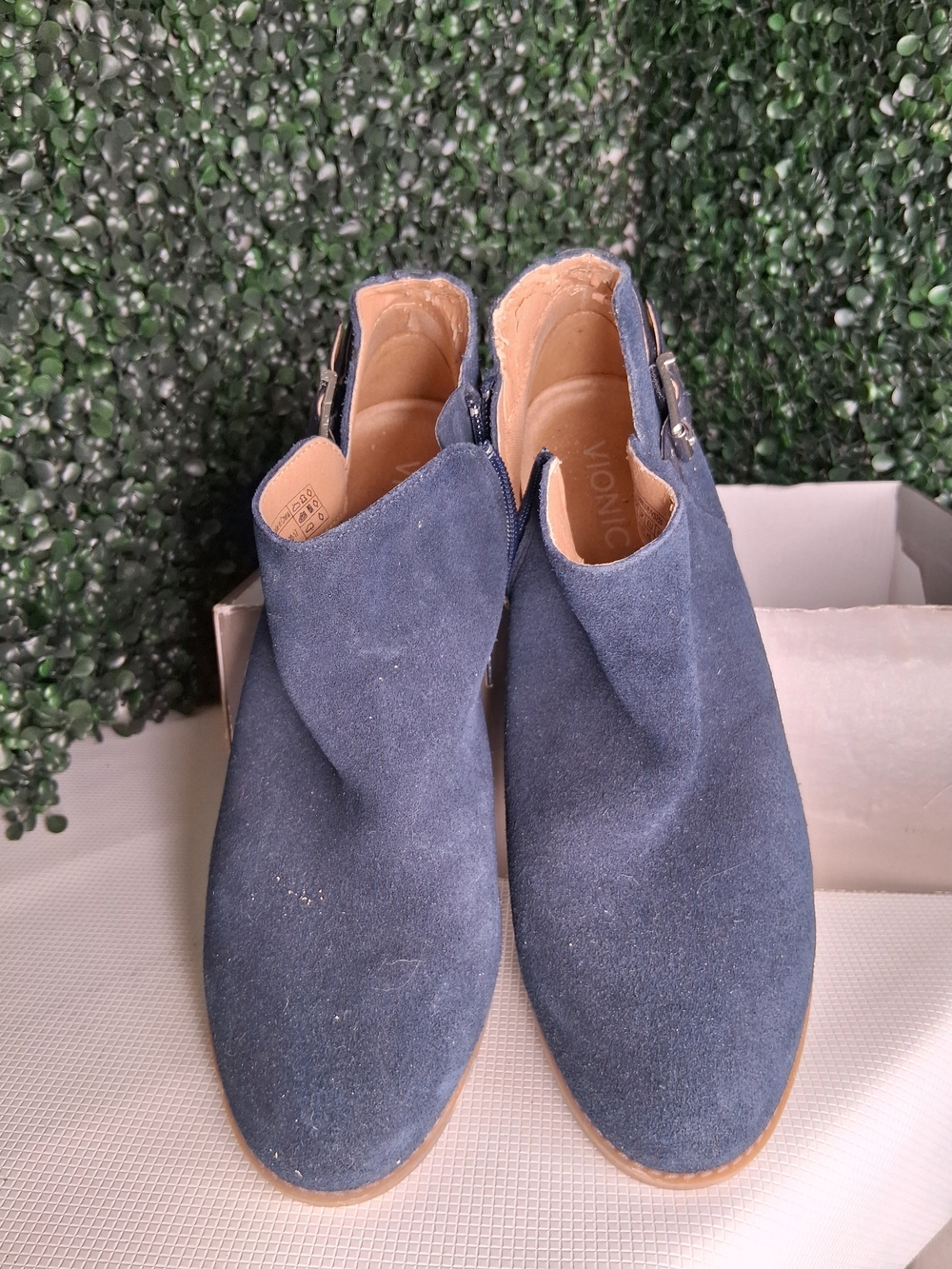 Vionic Navy Suede Side-Buckle Ankle Booties